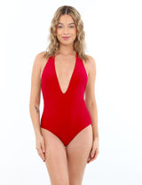 Traje de baño con escote en V rojo