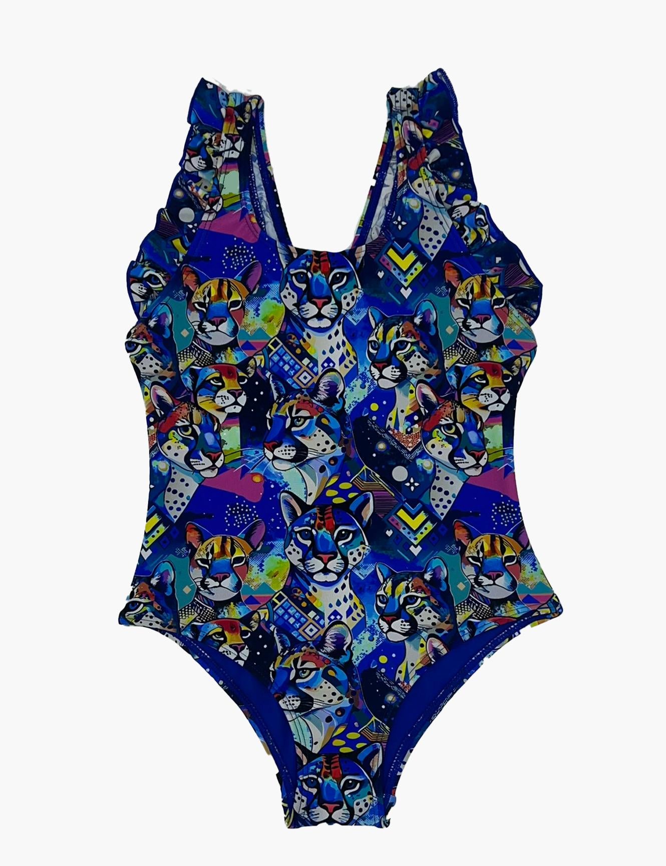 Blue printed flight swimsuit for girls