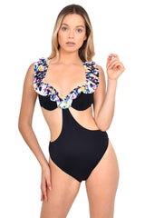 Trikini con vuelos estampado negro