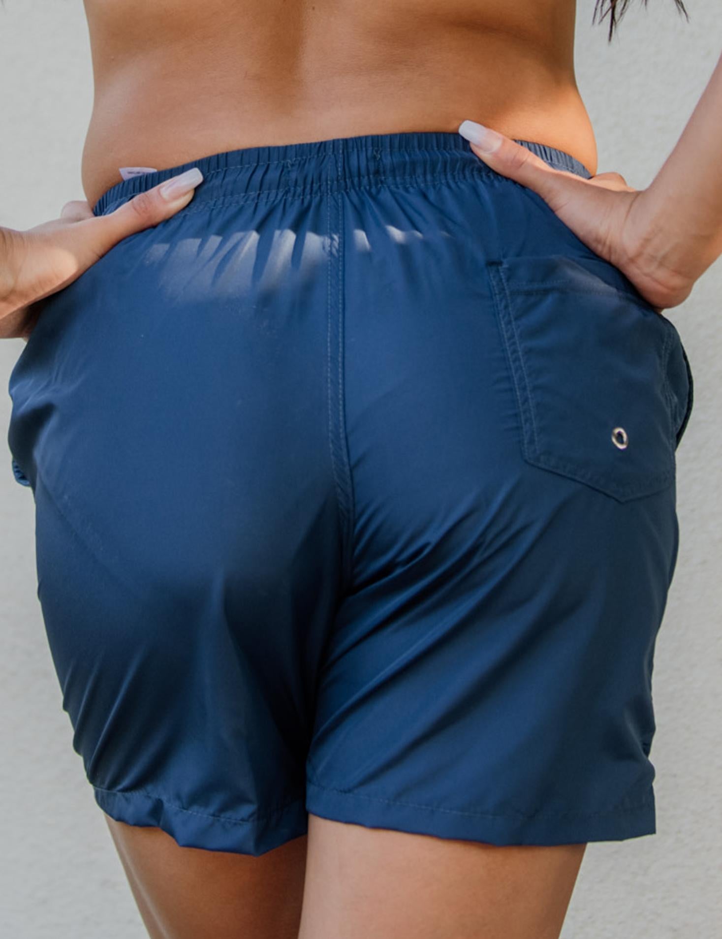 Women's navy blue long short swimsuit