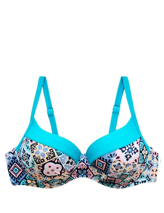 Bikini sostén copa grande estampado turquesa