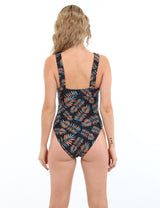 Traje de baño tirantes arruchados estampado hojas