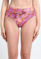 Bikini calzón tiro alto con amarra estampado naranja