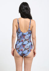 Traje de baño con vuelos estampado azul