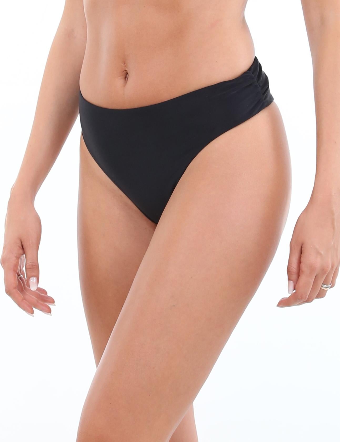Black high-waisted draped thong bikini