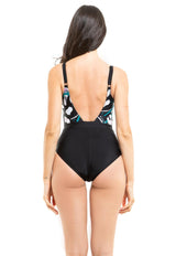 Black printed cutout slimming jumpsuit