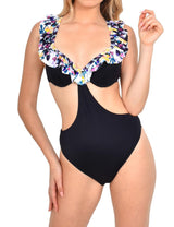 Trikini con vuelos estampado negro