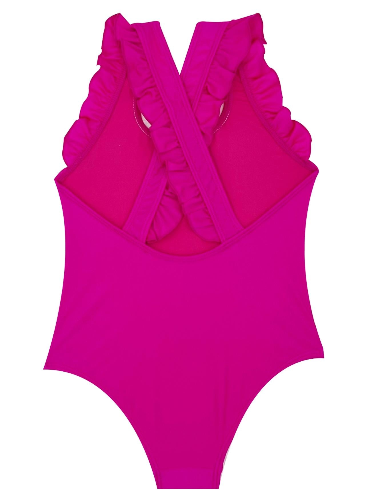 Bright pink ruffled girl's swimsuit