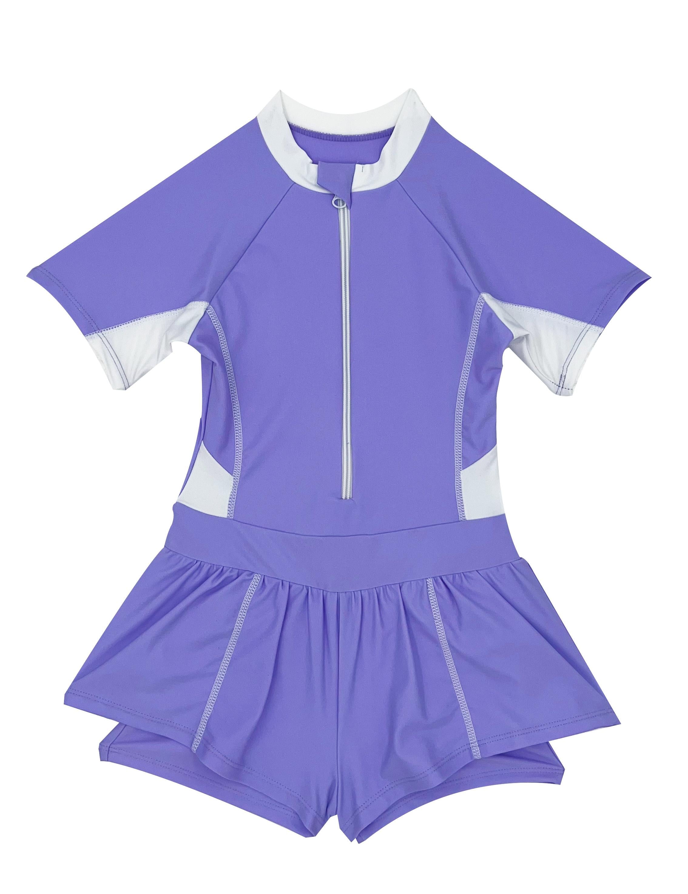 Traje de baño niña con falda protección UV morado