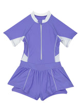 Traje de baño niña con falda protección UV morado