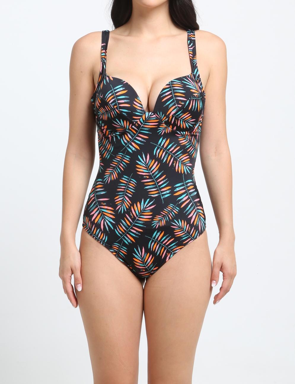 Orange print one-piece swimsuit