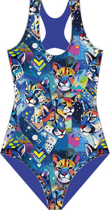 Traje De Baño Básico Para Natación Espalda Redonda estampado