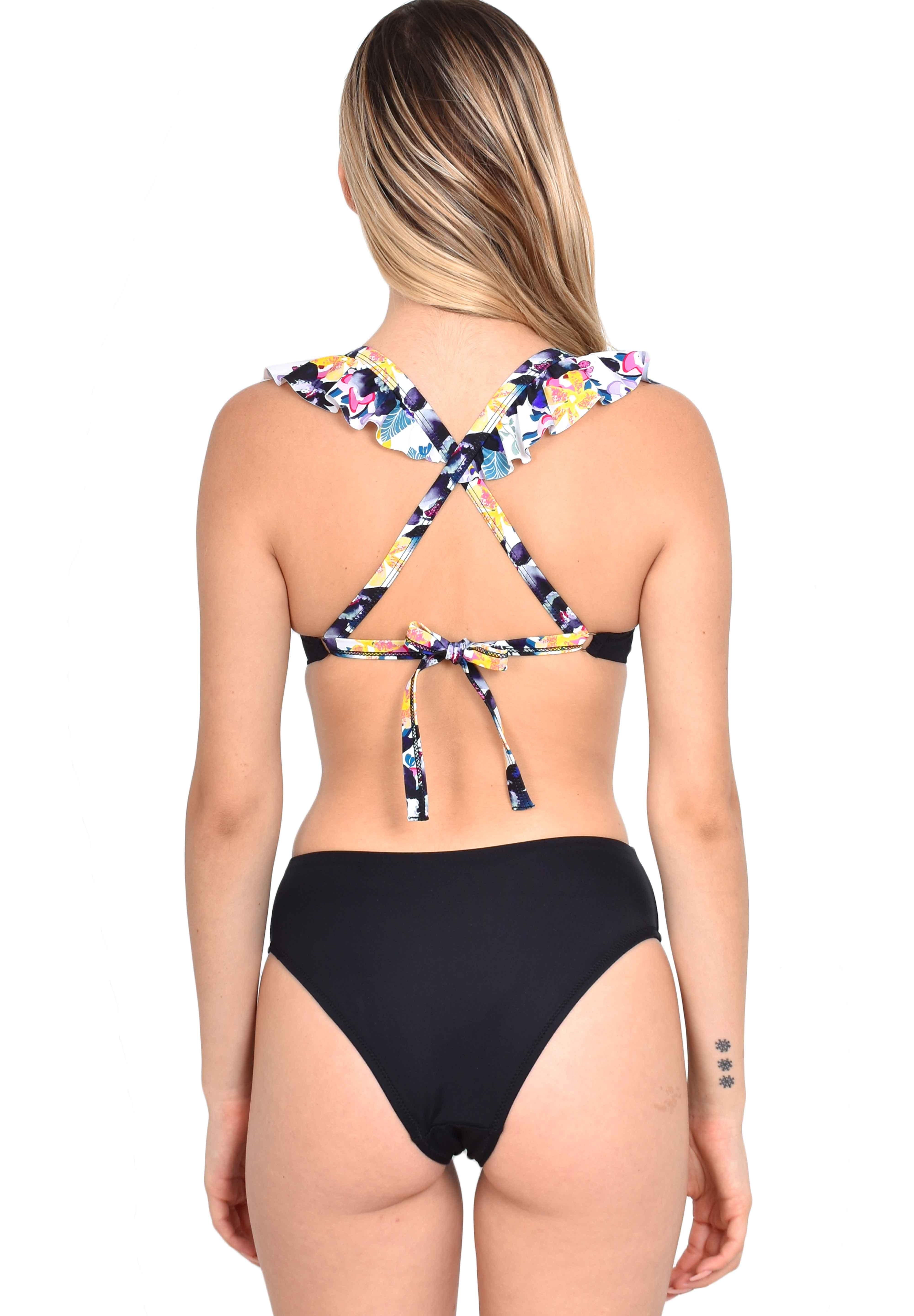 Trikini con vuelos estampado negro