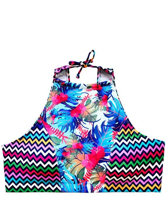 Bikini peto espalda en V estampado azul