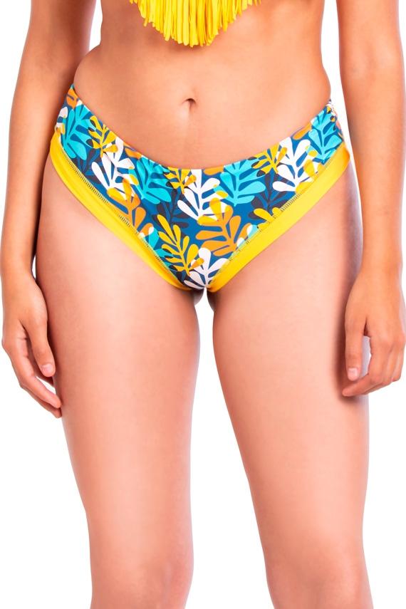 Bikini calzón tanga tiro alto estampado amarillo
