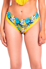 Bikini calzón tanga tiro alto estampado amarillo