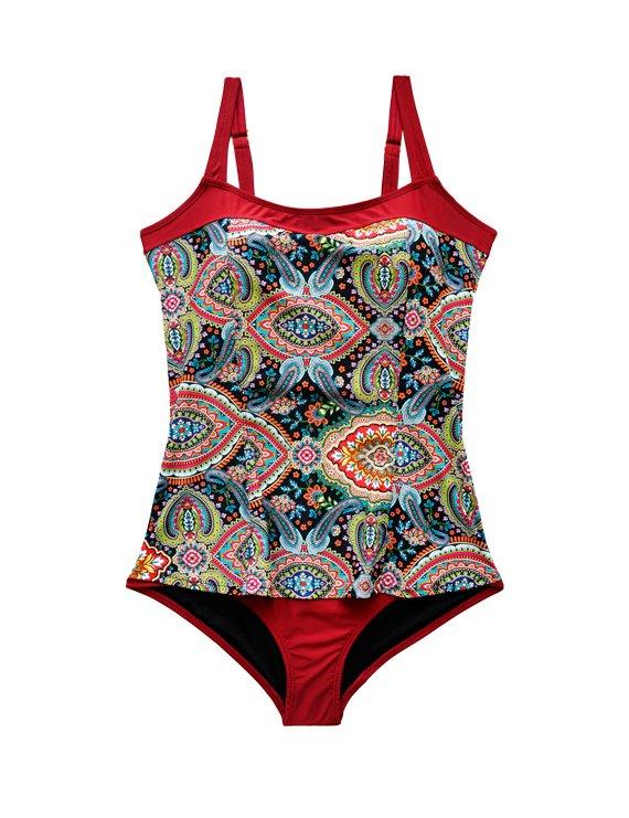 Traje de baño estilo falda estampado rojo