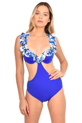 Trikini con vuelos estampado azul