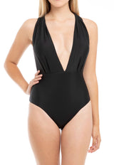 Traje de baño enterito con escote negro