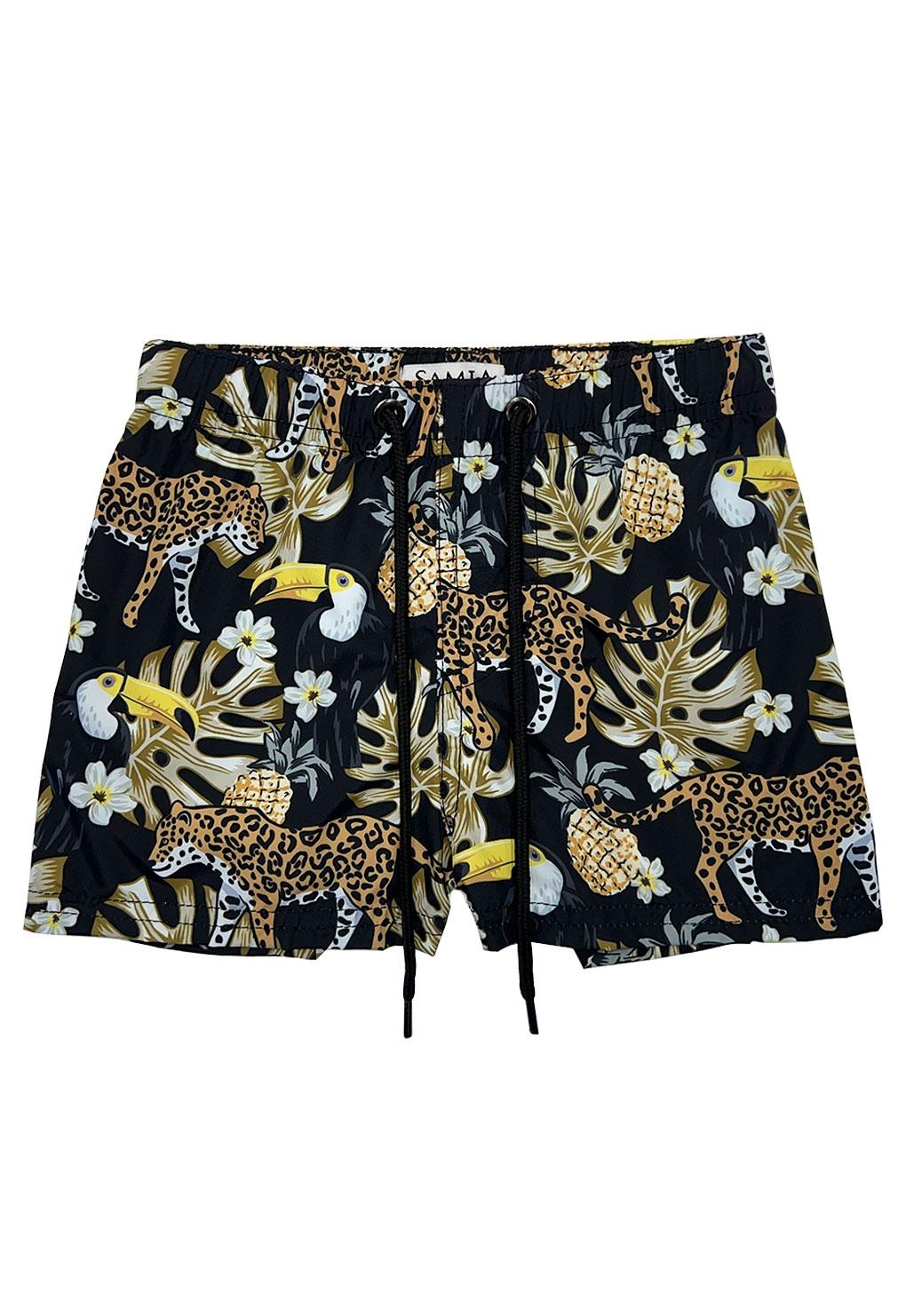 Traje De Baño Estampado Negro Short Niño