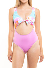 Trikini con nudo ajustable estampado fucsia