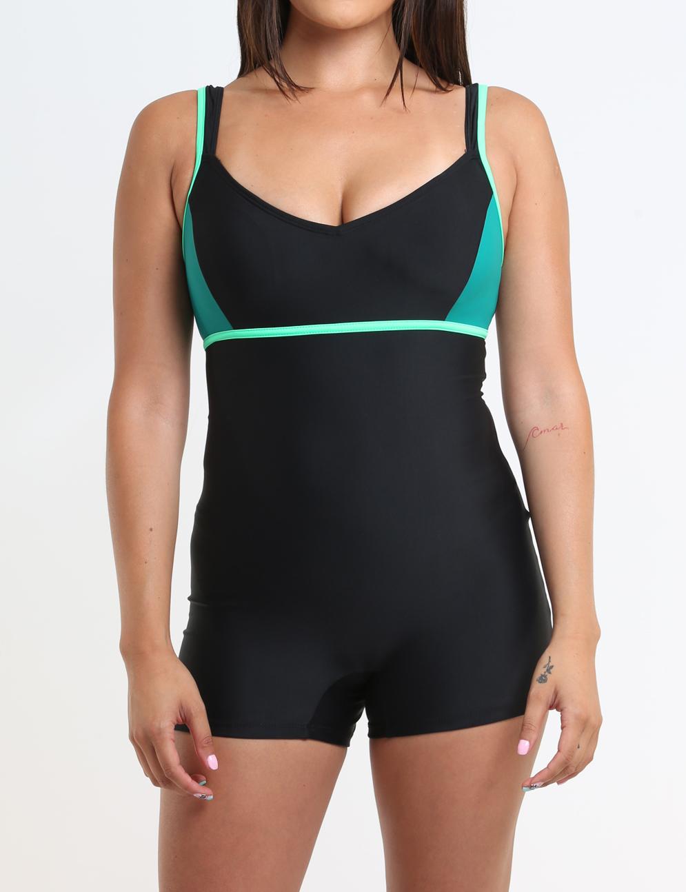 Traje De Baño Deportivo Con Piernas Breteles Ajustables Verde
