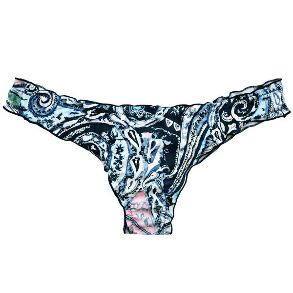 Bikini calzón tanga arruchada estampado azul
