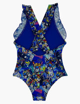 Traje de baño de niña vuelos estampado azul