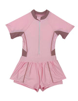 Traje de baño niña con falda protección UV rosado