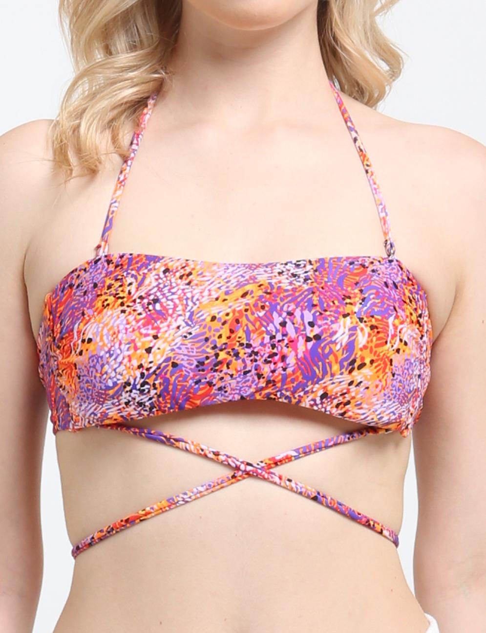 Bikini bandeau strapless estampado naranja