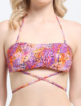 Bikini bandeau strapless estampado naranja