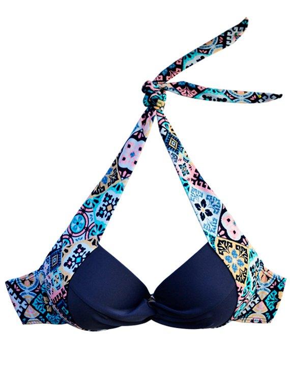 Bikini sostén con barba y relleno estampado azul