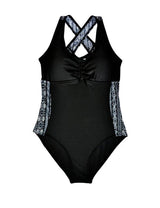 Traje de baño deportivo para busto grande estampado negro