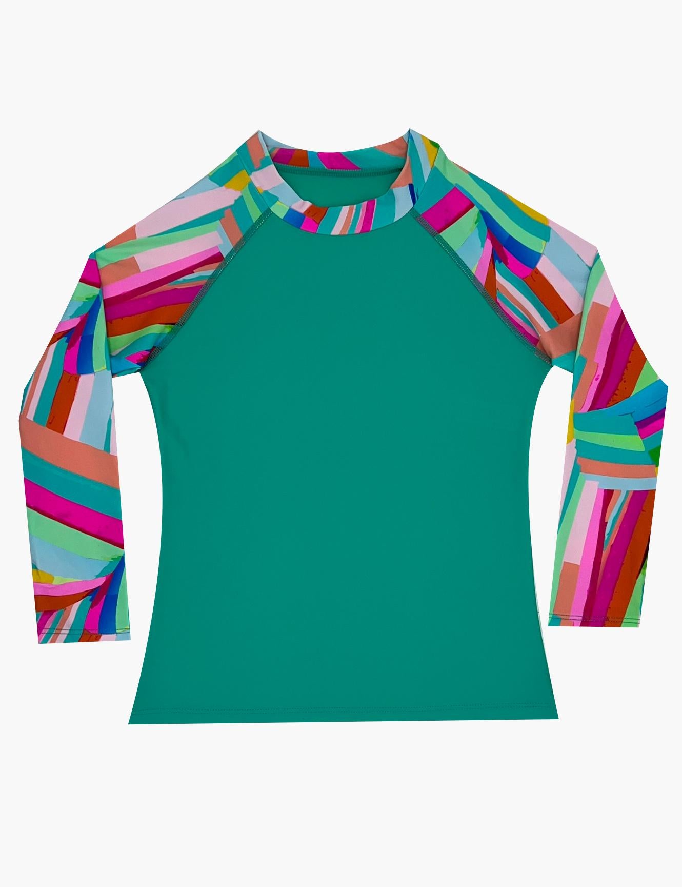 Girls' UV protection t-shirt with green print