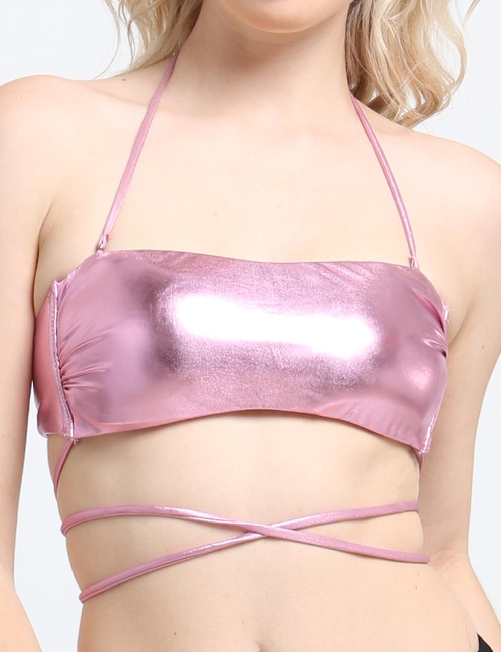 Bikini bandeau strapless lila brillante