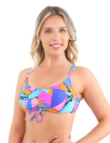 Bikini top con amarras estampado azul
