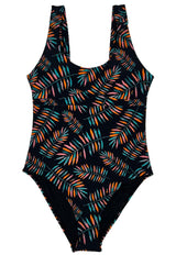 Traje de baño tirantes arruchados estampado hojas