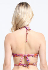 Bikini bandeau strapless estampado naranja