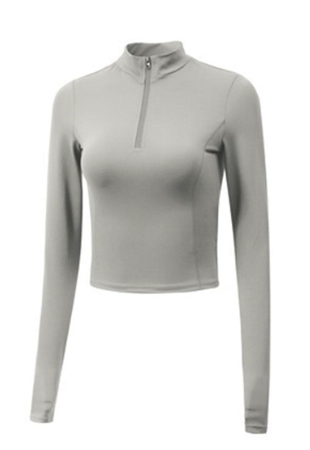 Poleron crop con cierre corto gris