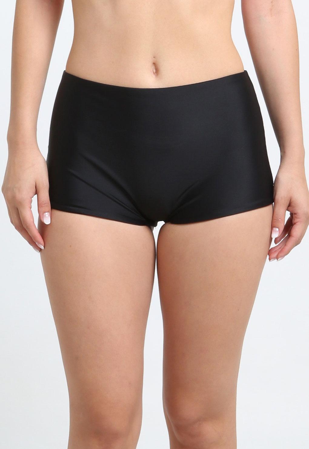 Black high-waisted hot pants