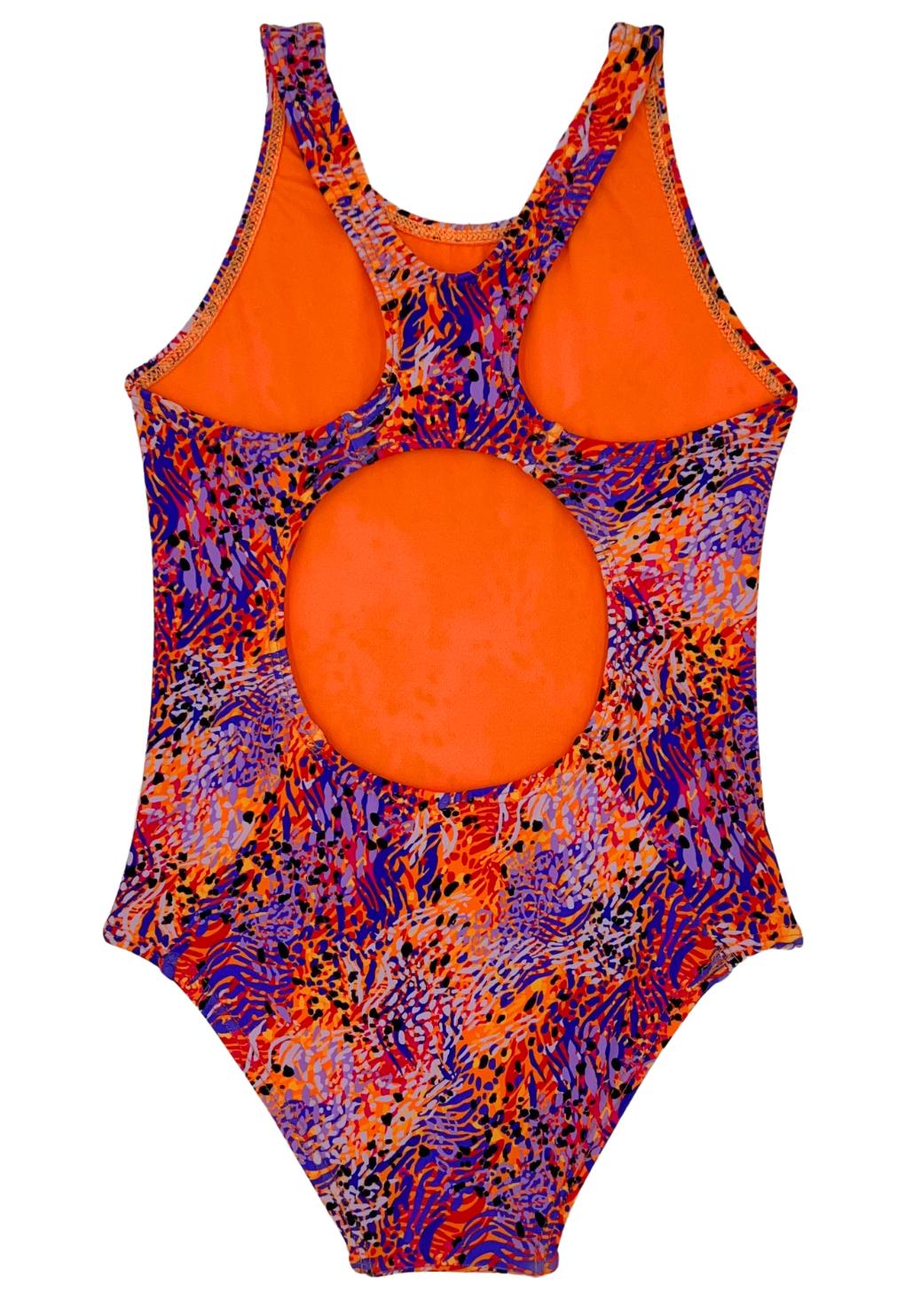 Traje de baño básico de niña estampado naranja