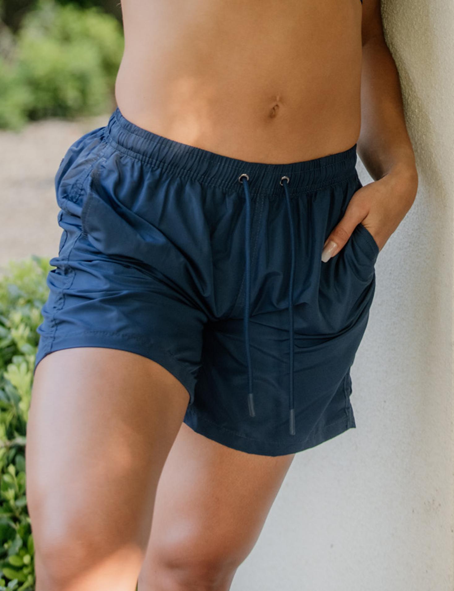 Women's navy blue long short swimsuit