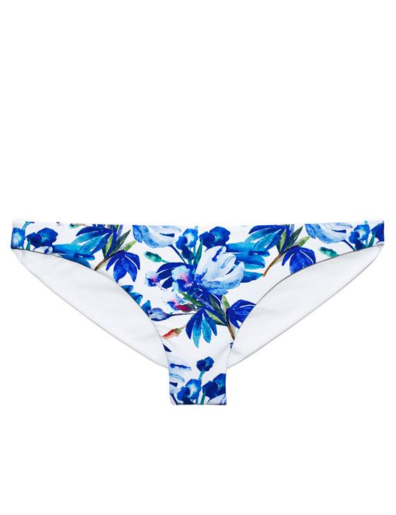 Blue printed draped back bikini briefs