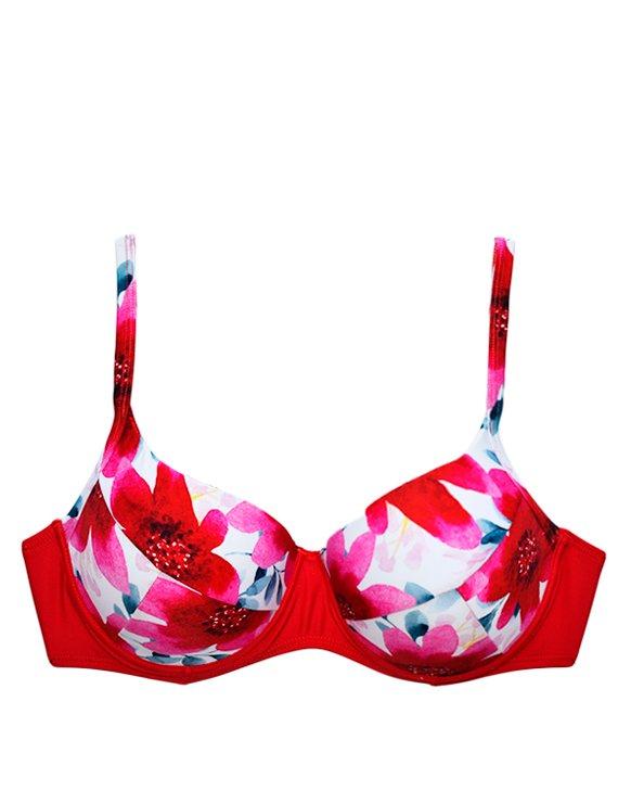 Bikini sostén copa grande estampado rojo