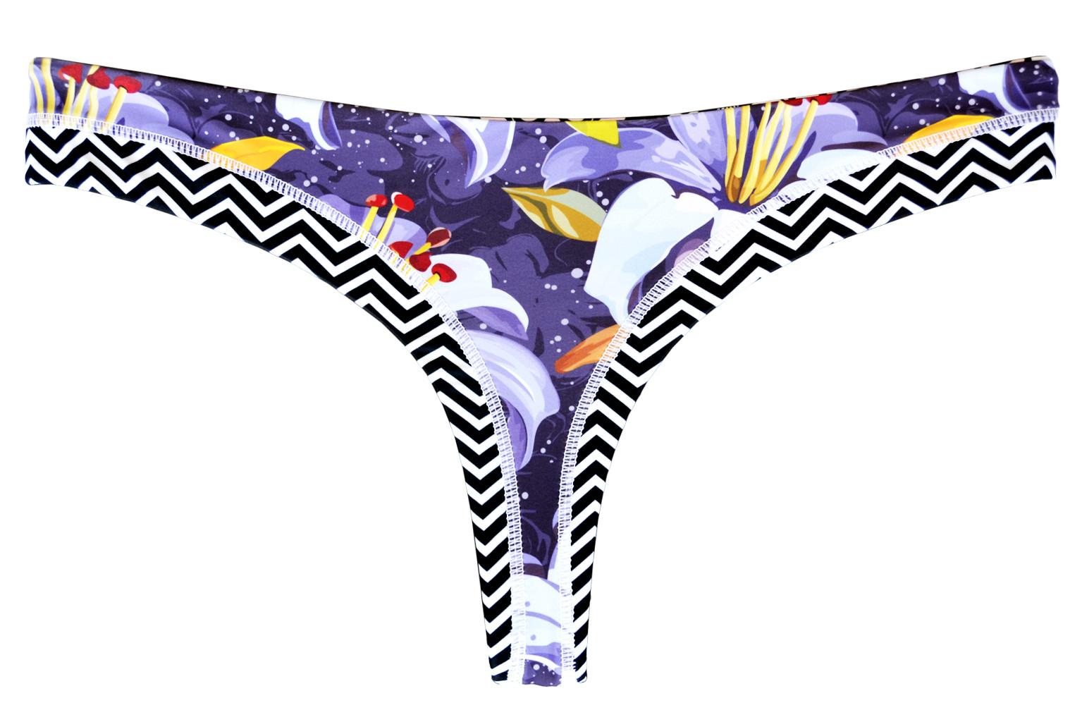 Printed reversible thong bikini briefs
