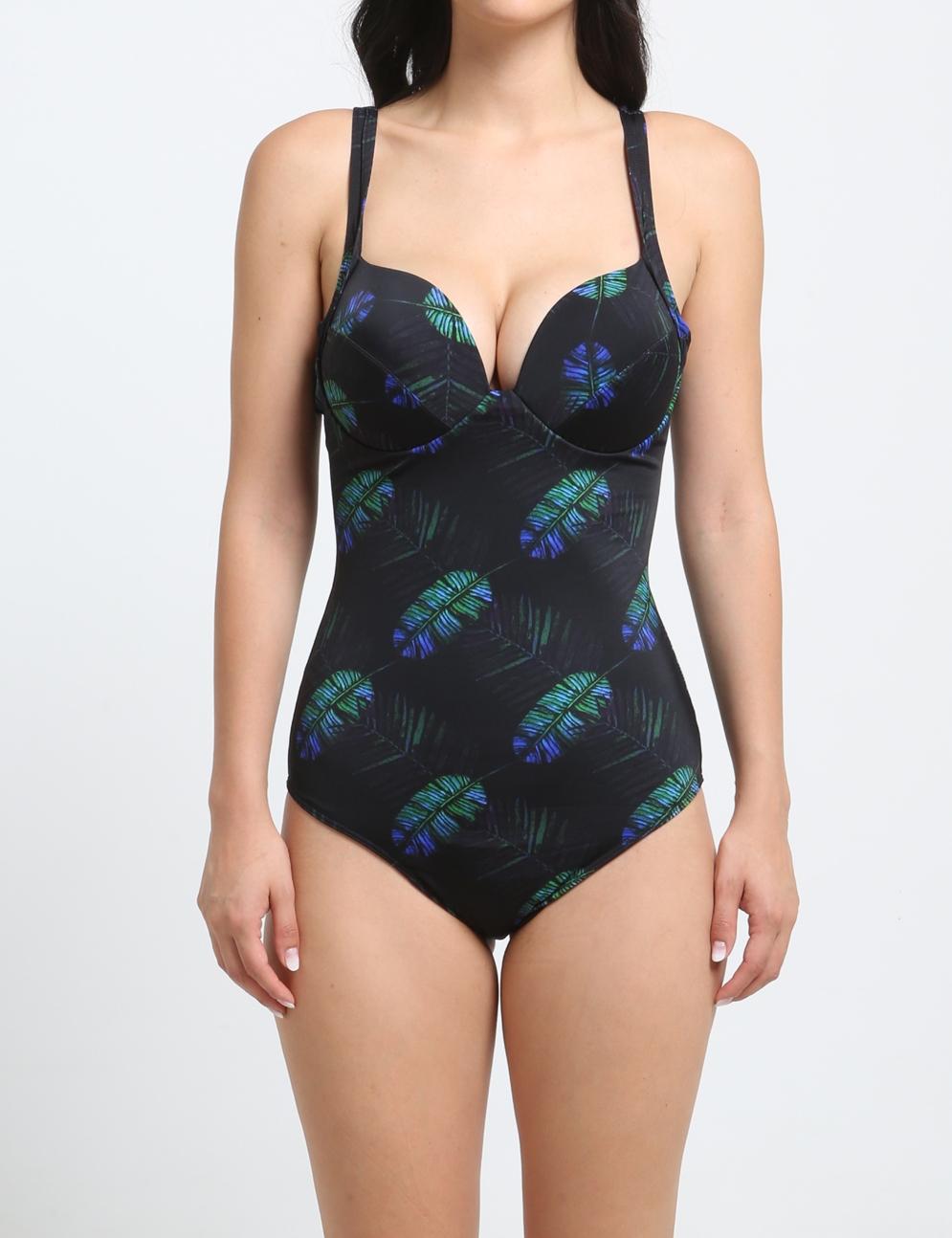 Black printed one-piece swimsuit