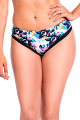 Bikini calzón tanga tiro alto estampado flores negro