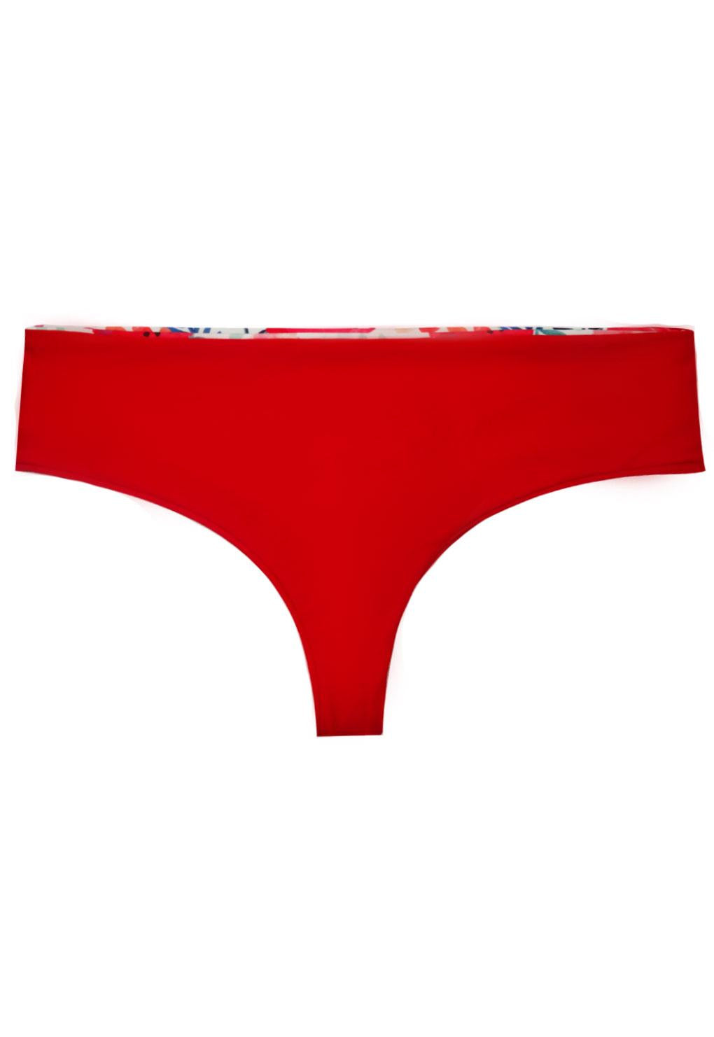 Red print high-waisted thong bikini briefs