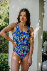 Traje De Baño Básico Para Natación Espalda Redonda estampado