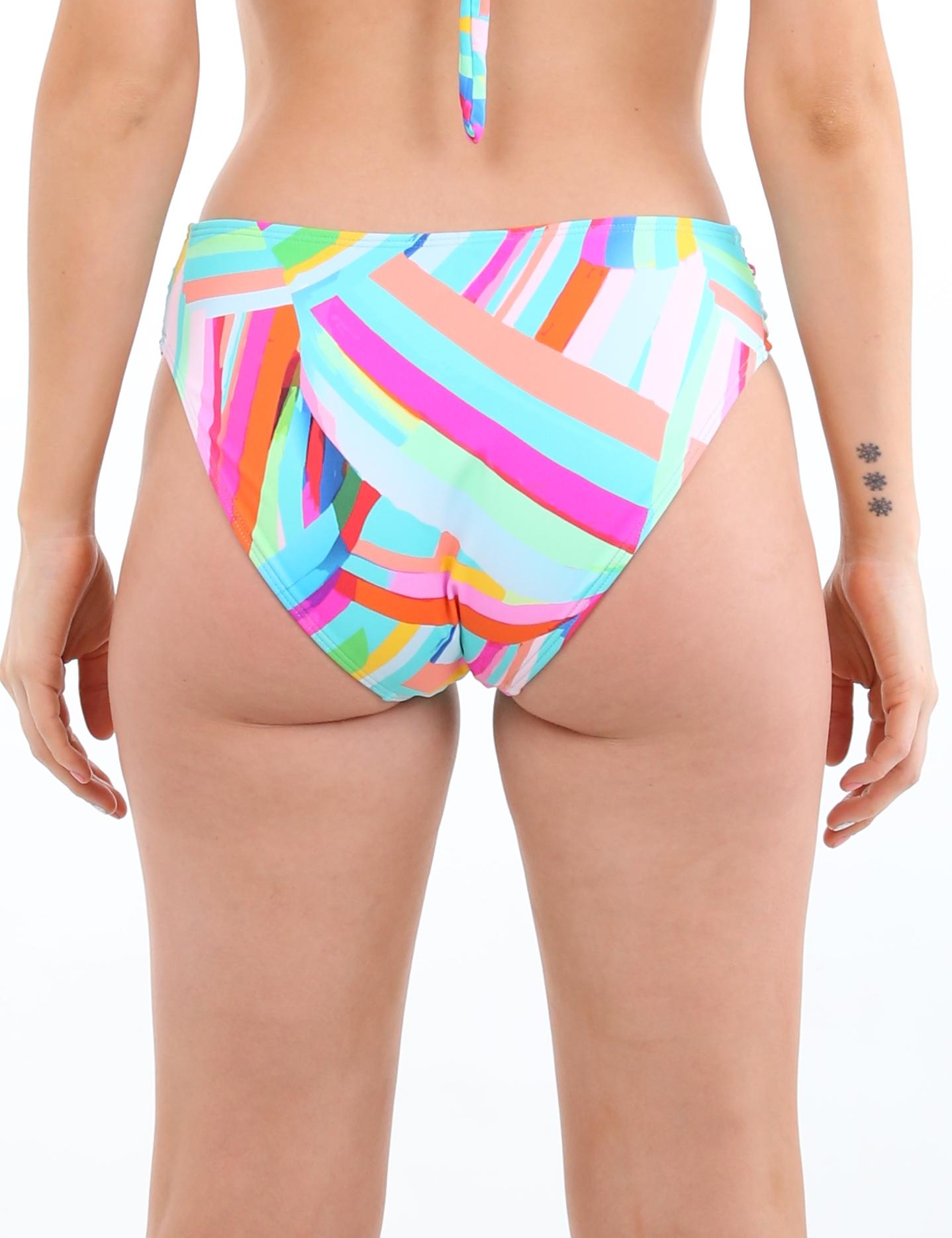 Bikini clásico costados drapeados estampado verde